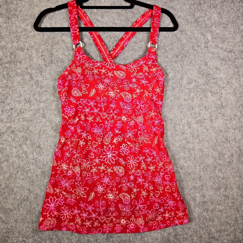 Women's Maternity Red Floral Burnout Flowy Tankini Top Swim Vacation Sz 9/10
